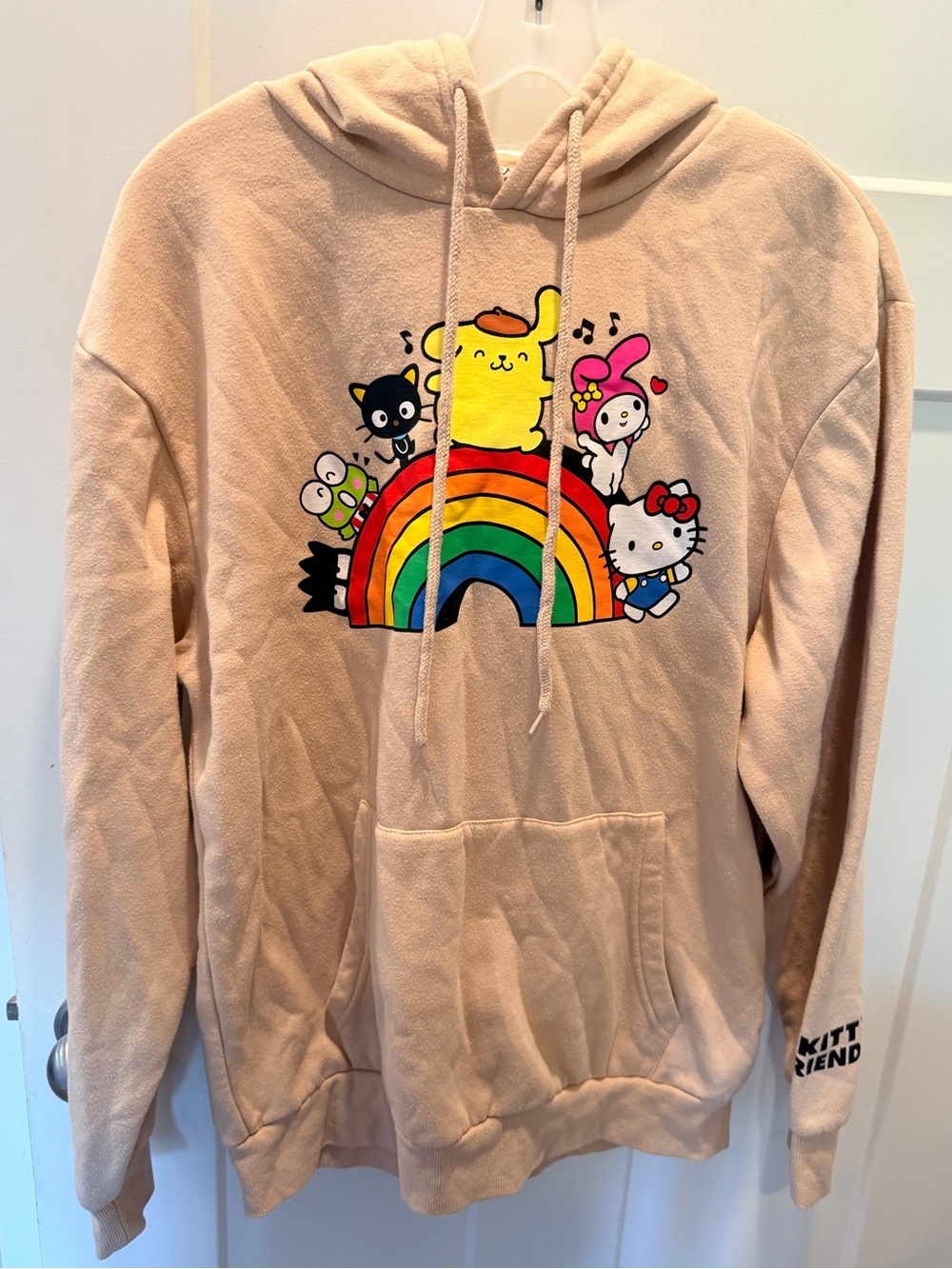 Hello Kitty Rainbow Hoodie Medium Sanrio Graphic Pullover Kawaii Fleece